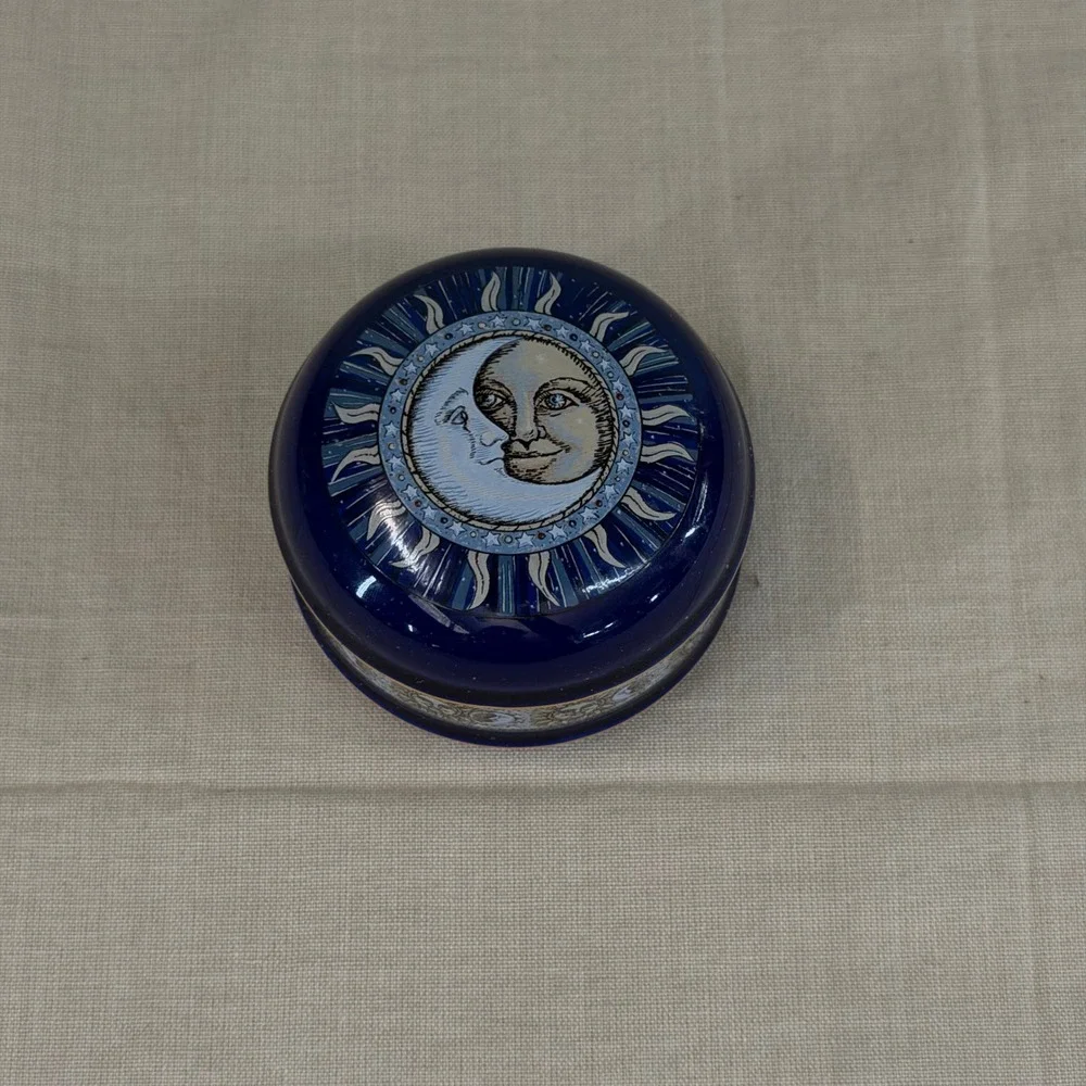 Blue Celestial Sun Moon Music Box Trinket Jar Whimsigoth Vintage OS